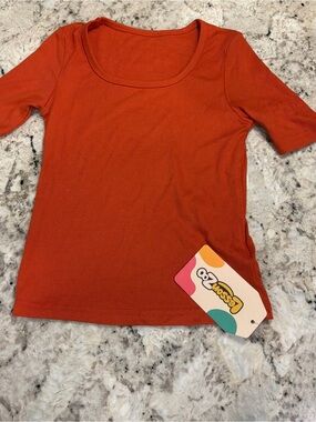 Youth Ribbed Scoop Neck Tee in Bright Orange by